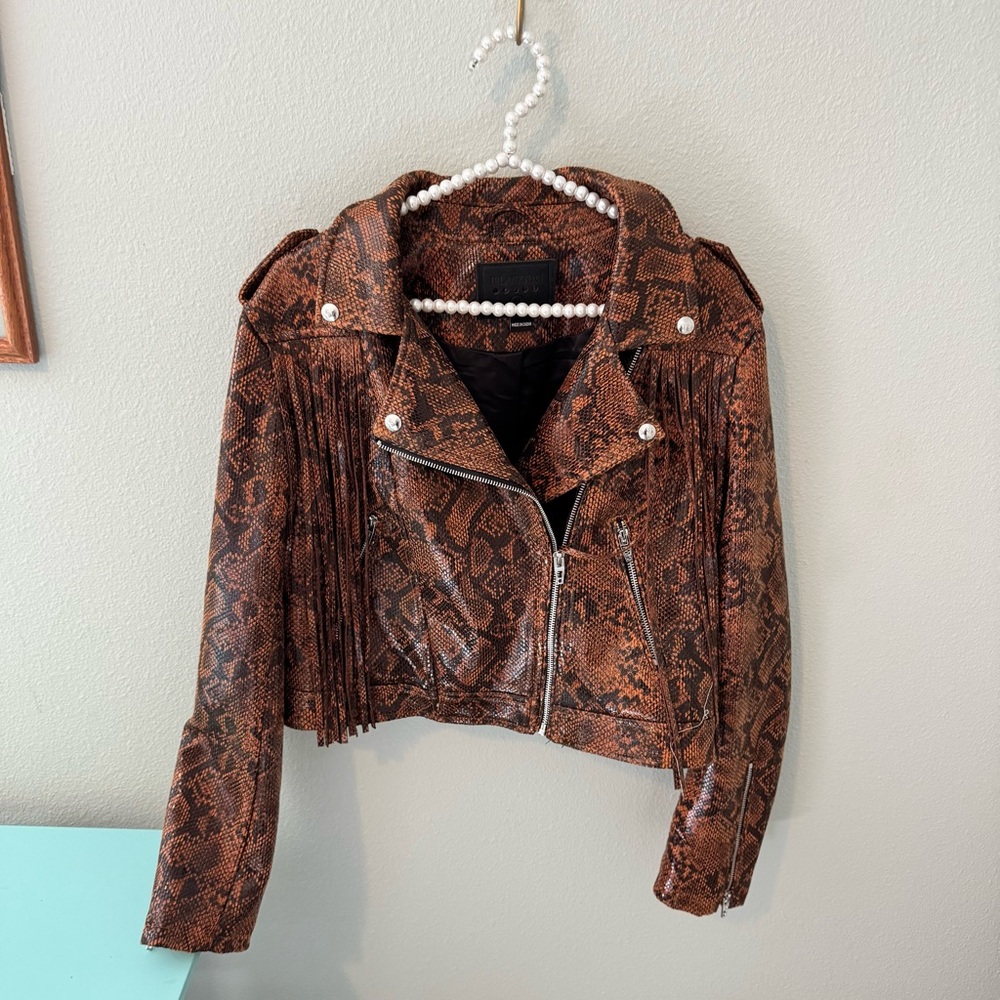 NWOT Blank NYC Fringe Brown and Black Snake Print Jacket